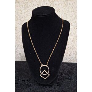 EUC J. Crew Gold Tone Pave' Crystal Circle & Square Pendant Necklace-Excellent C